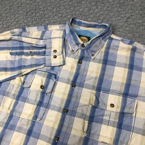 Cabelas Shirt Mens Extra Large Blue Plaid Long Sleeve Vented Fishing Safari
